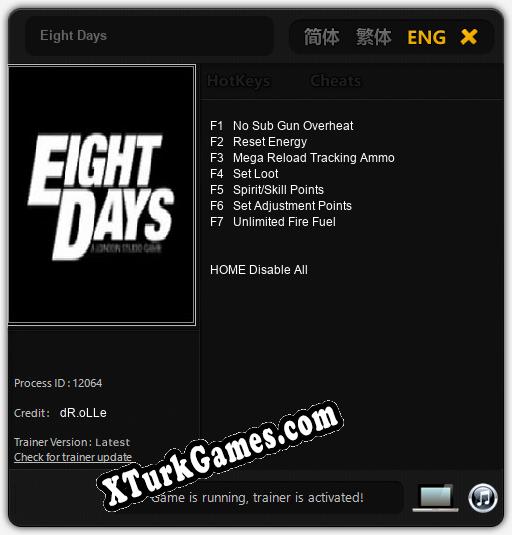 Eight Days: Trainer +7 [v1.1]