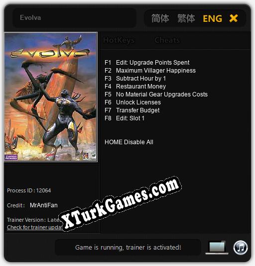 İçin Trainer’ı Çıktı Evolva [v1.0.3]