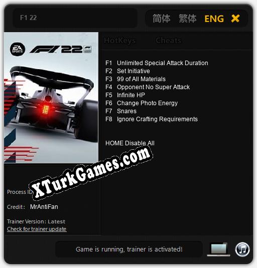 F1 22: Trainer +8 [v1.6]