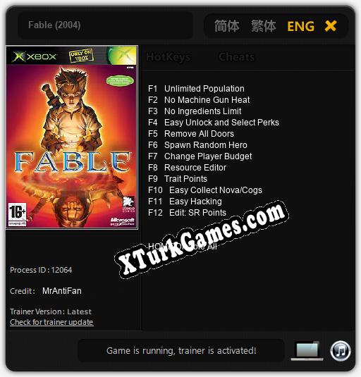 İçin Trainer’ı Çıktı Fable (2004) [v1.0.5]