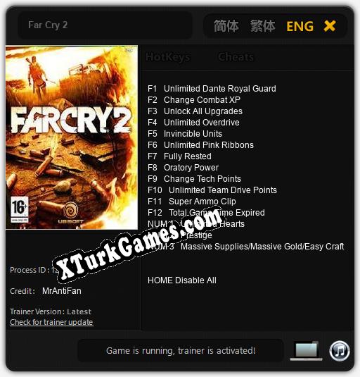 İçin Trainer’ı Çıktı Far Cry 2 [v1.0.8]