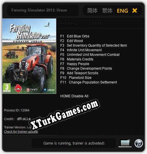 Farming Simulator 2013: Ursus: Trainer’ı (V1.0.1)