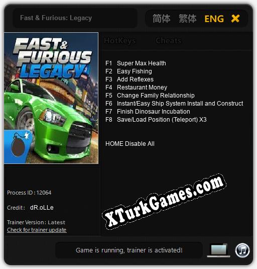 Fast & Furious: Legacy: Trainer +8 [v1.3]
