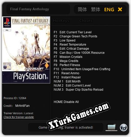 Final Fantasy Anthology: Trainer’ı (V1.0.62)