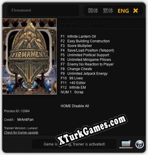 Firmament: Trainer’ı (V1.0.36)