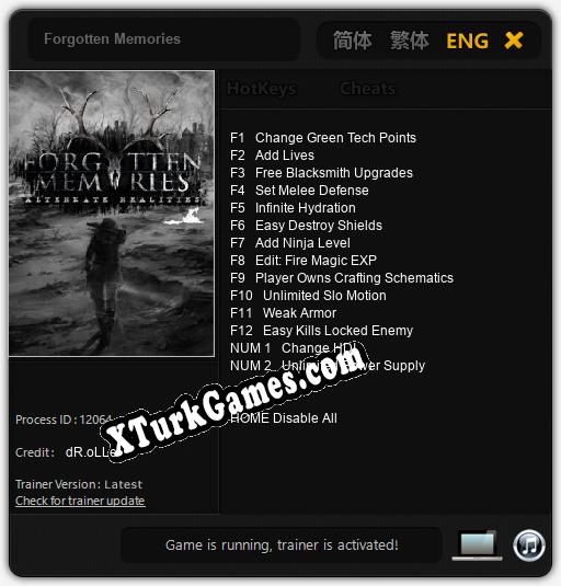 İçin Trainer’ı Çıktı Forgotten Memories [v1.0.4]