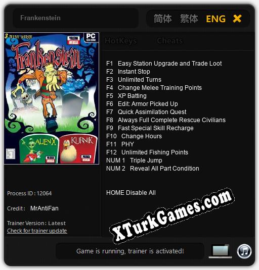 İçin Trainer’ı Çıktı Frankenstein [v1.0.9]