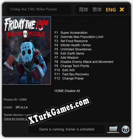 İçin Trainer’ı Çıktı Friday the 13th: Killer Puzzle [v1.0.2]