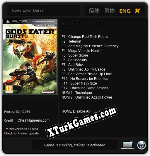 Gods Eater Burst: Trainer’ı (V1.0.64)