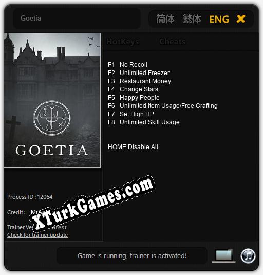 Goetia: Cheats, Trainer +8 [MrAntiFan]
