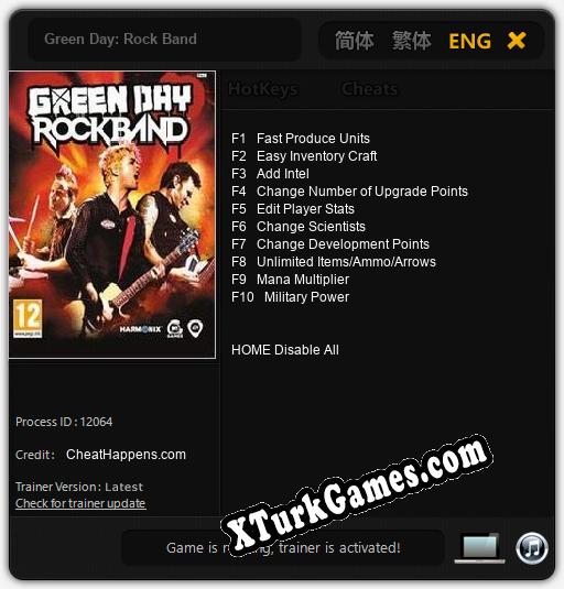 Green Day: Rock Band: Trainer’ı (V1.0.41)
