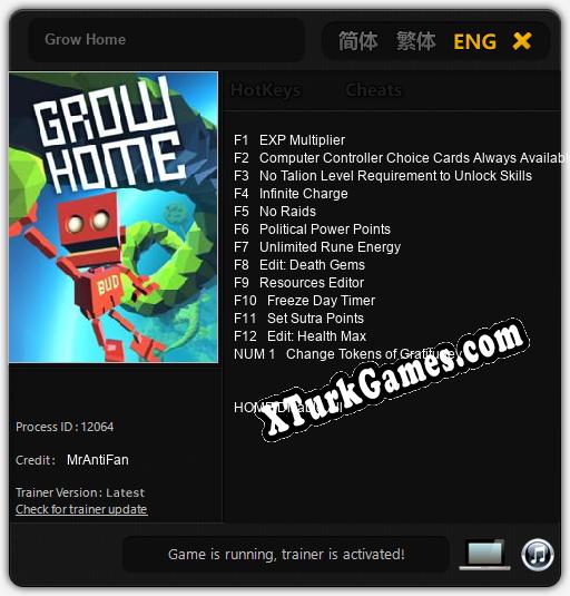 İçin Trainer’ı Çıktı Grow Home [v1.0.1]