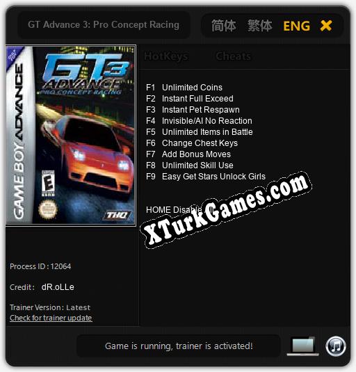 İçin Trainer’ı Çıktı GT Advance 3: Pro Concept Racing [v1.0.2]