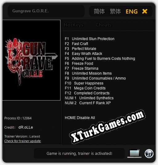 İçin Trainer’ı Çıktı Gungrave G.O.R.E. [v1.0.4]