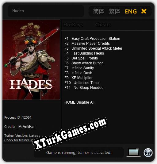 İçin Trainer’ı Çıktı Hades [v1.0.6]