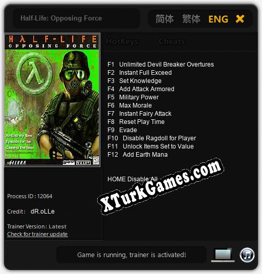 İçin Trainer’ı Çıktı Half-Life: Opposing Force [v1.0.8]