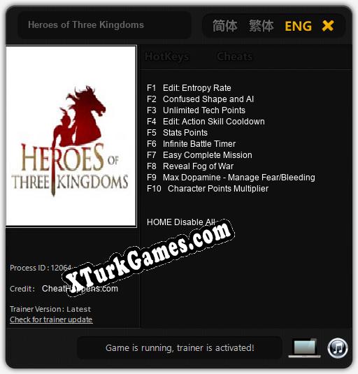 Heroes of Three Kingdoms: Trainer’ı (V1.0.99)