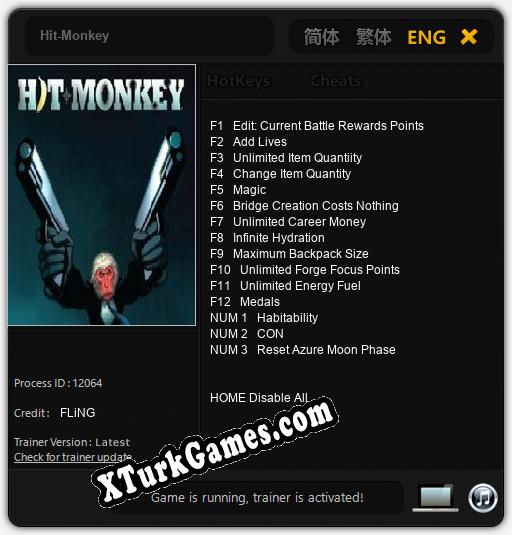 İçin Trainer’ı Çıktı Hit-Monkey [v1.0.6]