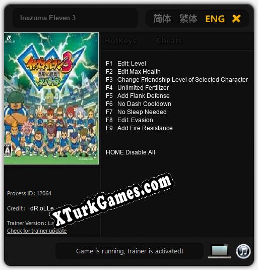 İçin Trainer’ı Çıktı Inazuma Eleven 3 [v1.0.4]