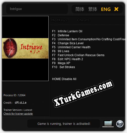 Intrigue: Trainer +10 [v1.4]