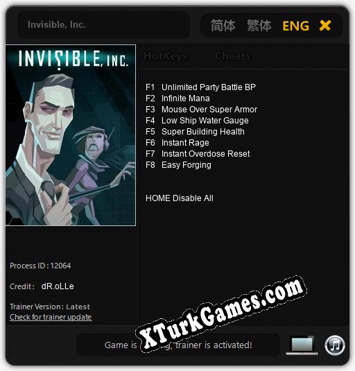 İçin Trainer’ı Çıktı Invisible, Inc. [v1.0.7]