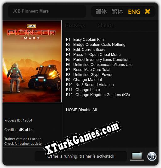 JCB Pioneer: Mars: Trainer’ı (V1.0.11)
