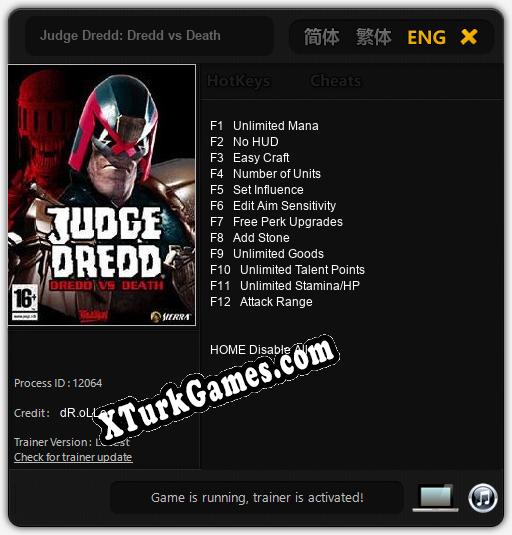 Judge Dredd: Dredd vs Death: Trainer +12 [v1.4]