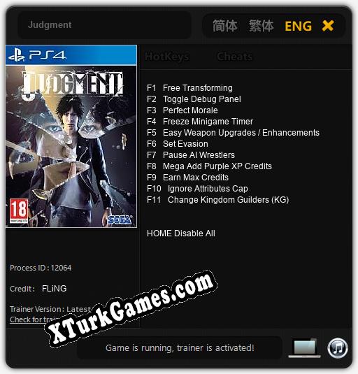 İçin Trainer’ı Çıktı Judgment [v1.0.4]