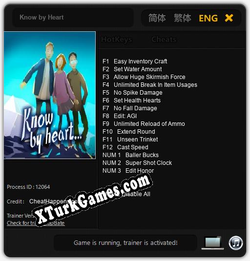 İçin Trainer’ı Çıktı Know by Heart [v1.0.5]