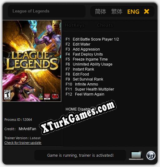 İçin Trainer’ı Çıktı League of Legends [v1.0.4]
