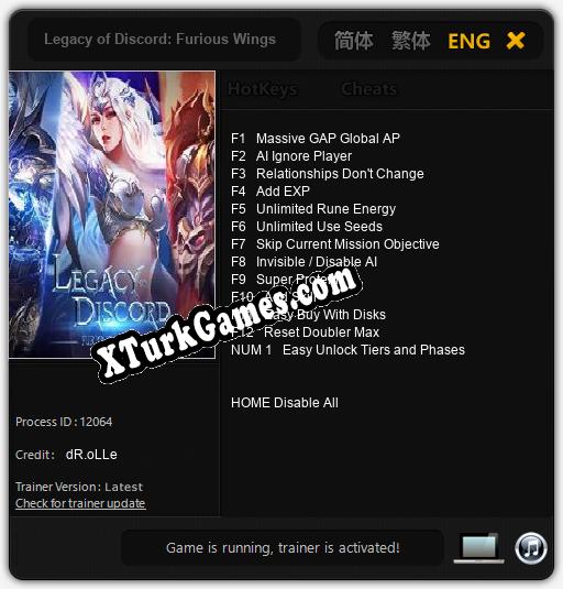 İçin Trainer’ı Çıktı Legacy of Discord: Furious Wings [v1.0.6]
