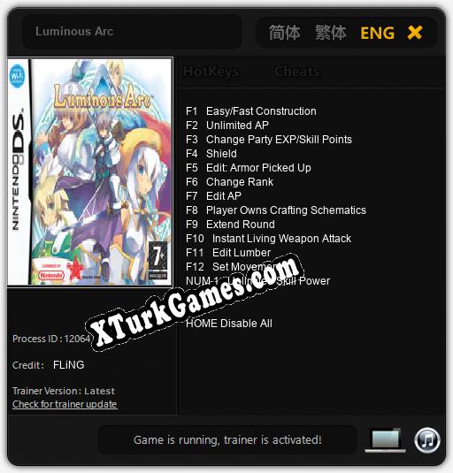 İçin Trainer’ı Çıktı Luminous Arc [v1.0.7]