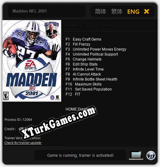 İçin Trainer’ı Çıktı Madden NFL 2001 [v1.0.8]