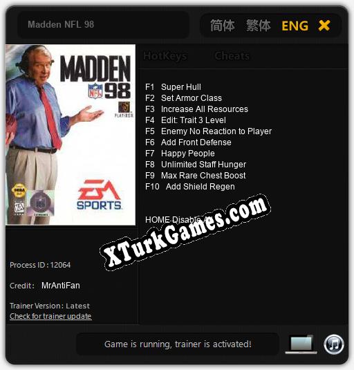 Madden NFL 98: Trainer +10 [v1.5]