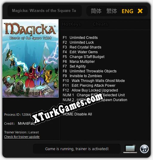 İçin Trainer’ı Çıktı Magicka: Wizards of the Square Tablet [v1.0.2]