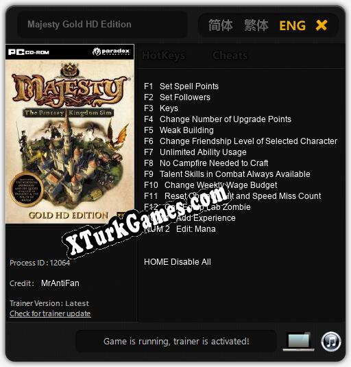 İçin Trainer’ı Çıktı Majesty Gold HD Edition [v1.0.5]