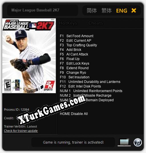 İçin Trainer’ı Çıktı Major League Baseball 2K7 [v1.0.6]