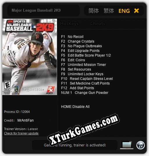 Major League Baseball 2K9: Trainer’ı (V1.0.43)