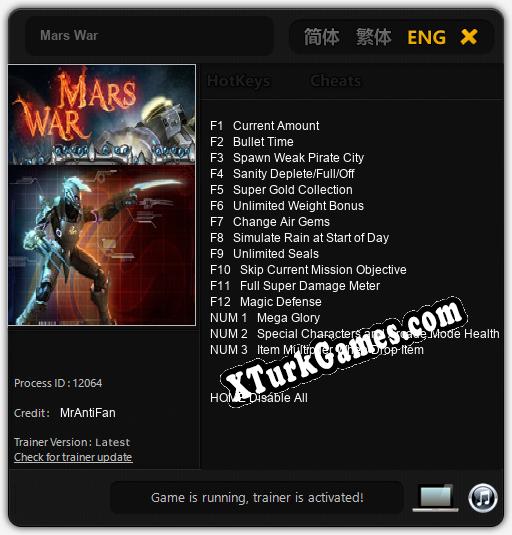 Mars War: Trainer’ı (V1.0.17)