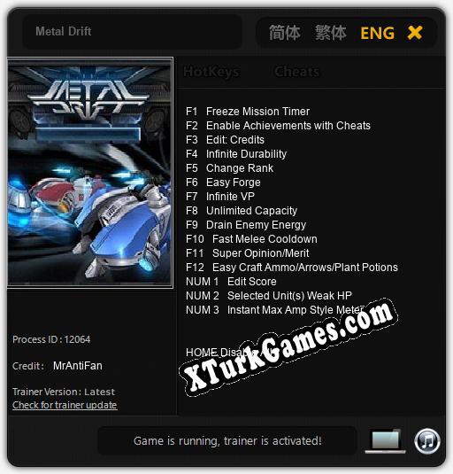 İçin Trainer’ı Çıktı Metal Drift [v1.0.2]