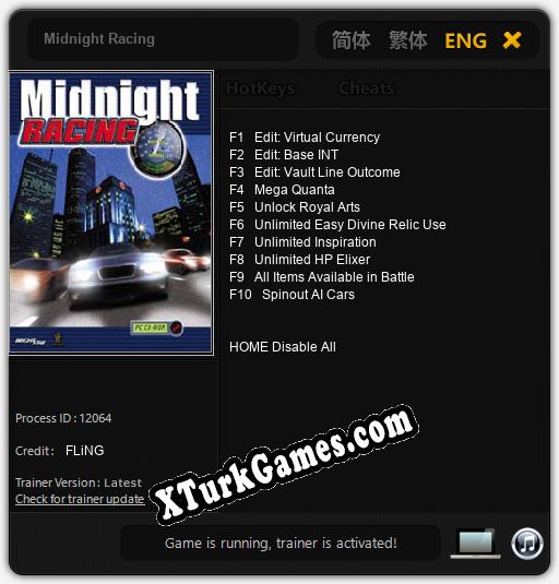 İçin Trainer’ı Çıktı Midnight Racing [v1.0.4]