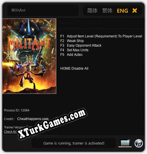 İçin Trainer’ı Çıktı MilitAnt [v1.0.4]