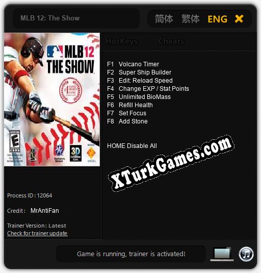 MLB 12: The Show: Cheats, Trainer +8 [MrAntiFan]