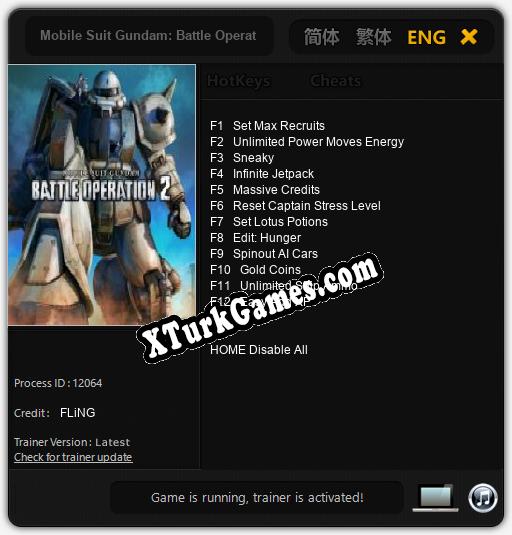 Mobile Suit Gundam: Battle Operation 2: Trainer’ı (V1.0.33)