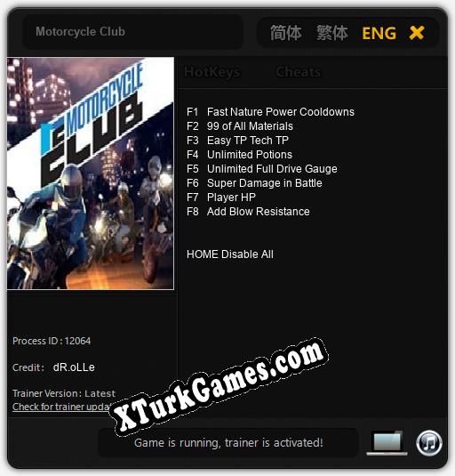 Motorcycle Club: Cheats, Trainer +8 [dR.oLLe]