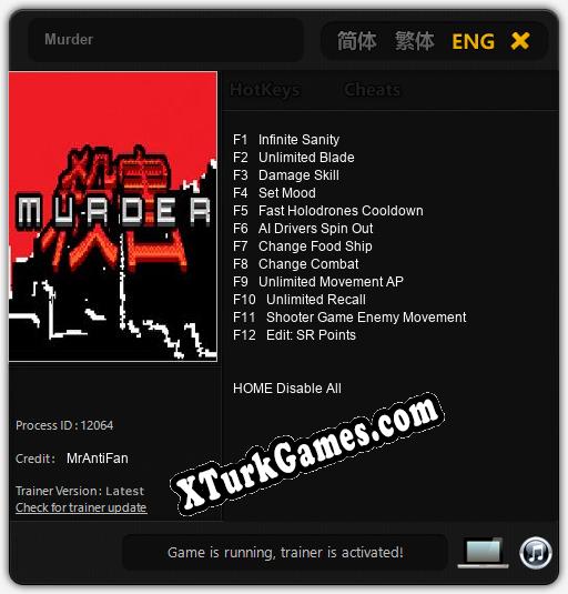 Murder: Cheats, Trainer +12 [MrAntiFan]