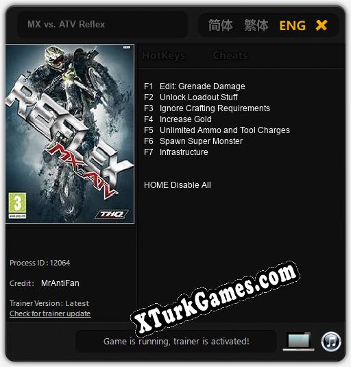 İçin Trainer’ı Çıktı MX vs. ATV Reflex [v1.0.2]