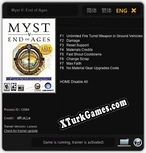 Myst V: End of Ages: Trainer +8 [v1.9]