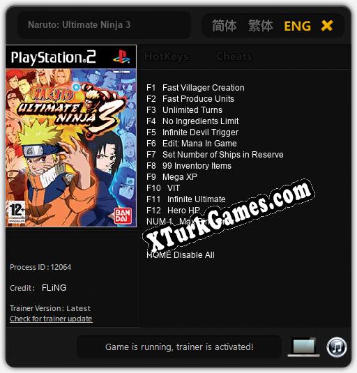 İçin Trainer’ı Çıktı Naruto: Ultimate Ninja 3 [v1.0.9]