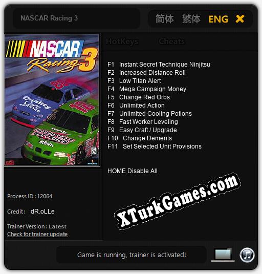 NASCAR Racing 3: Cheats, Trainer +11 [dR.oLLe]